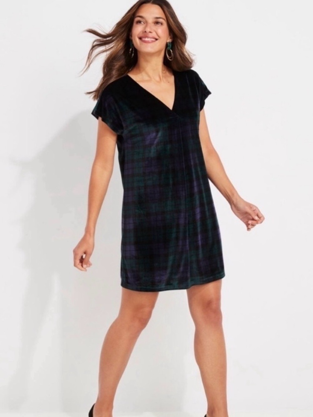 Vineyard Vines Blackwatch Plaid Velvet Mini Dress Purple Green Size Medium